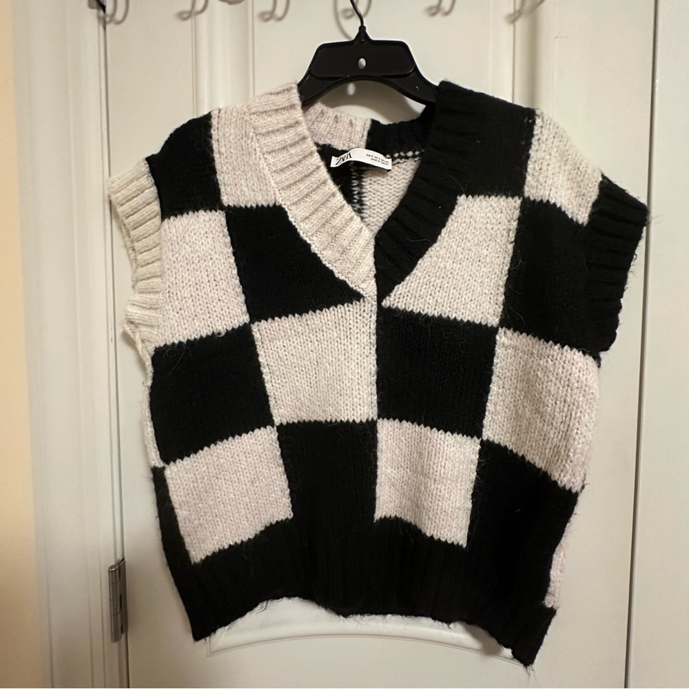 Zara women checkered wool top size S